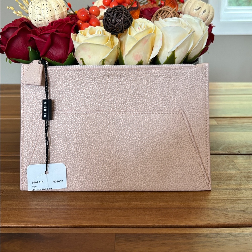 NWT AKRIS Blush Pink Textured Clutch